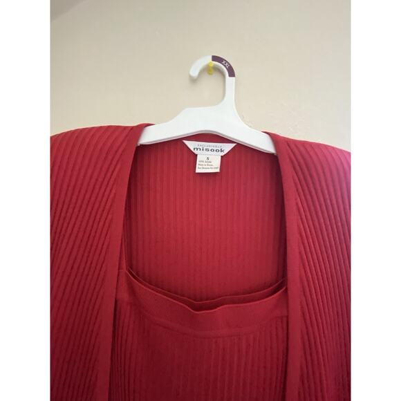 Misook Womens 2PC Red Dress Ribbed Long Line Cardigan Knit - Picture 2 of 8